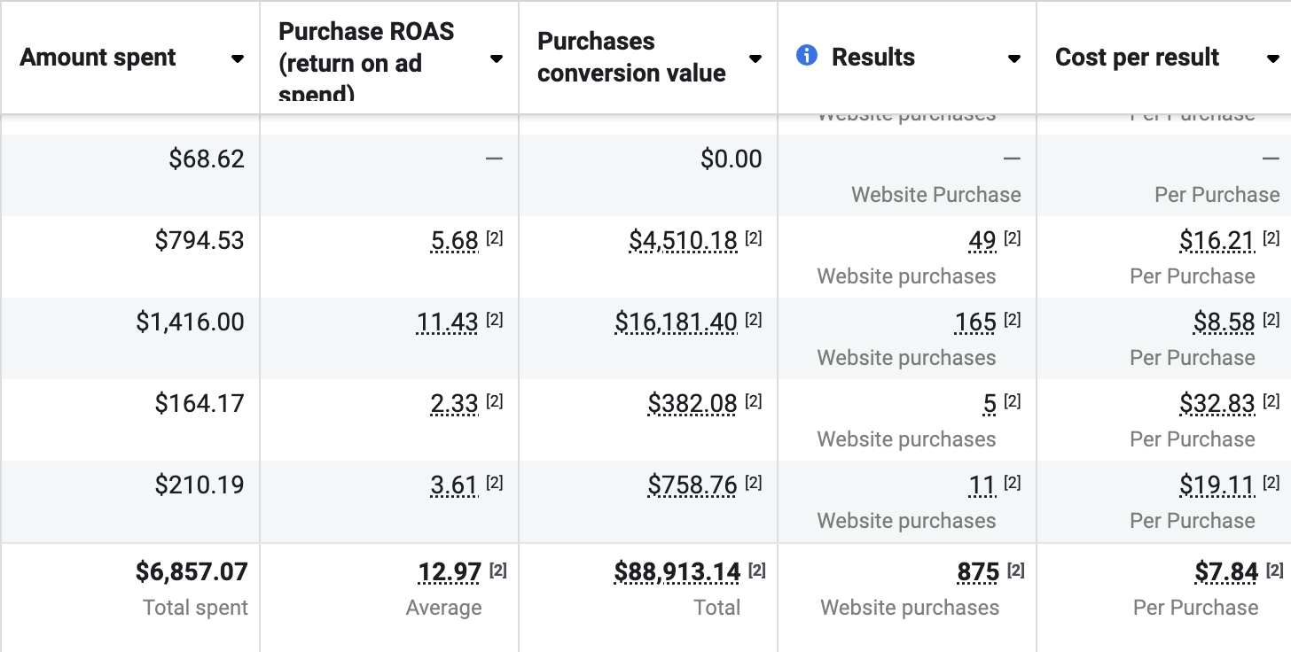 Meta Ads ROAS and conversion results