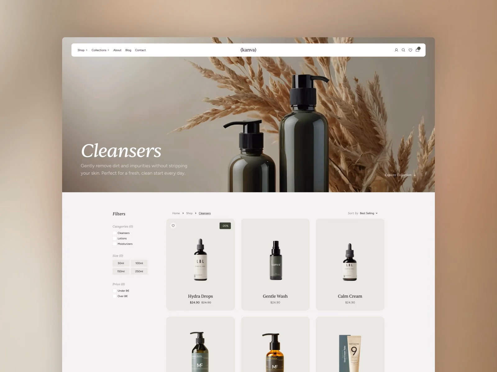Kanva beauty ecommerce store